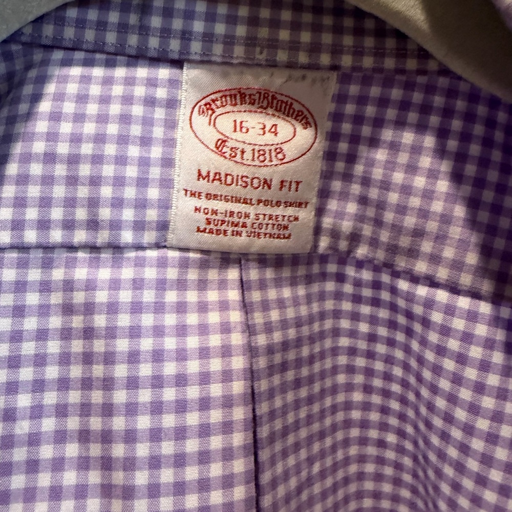 Brooks Brothers Lavender Gingham Dress Shirt - Picture 2 of 2